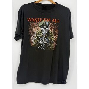 Vintage 3D Emblem Shirt Waste Em All Just Brass Inc Freeport New York 1987 Large
